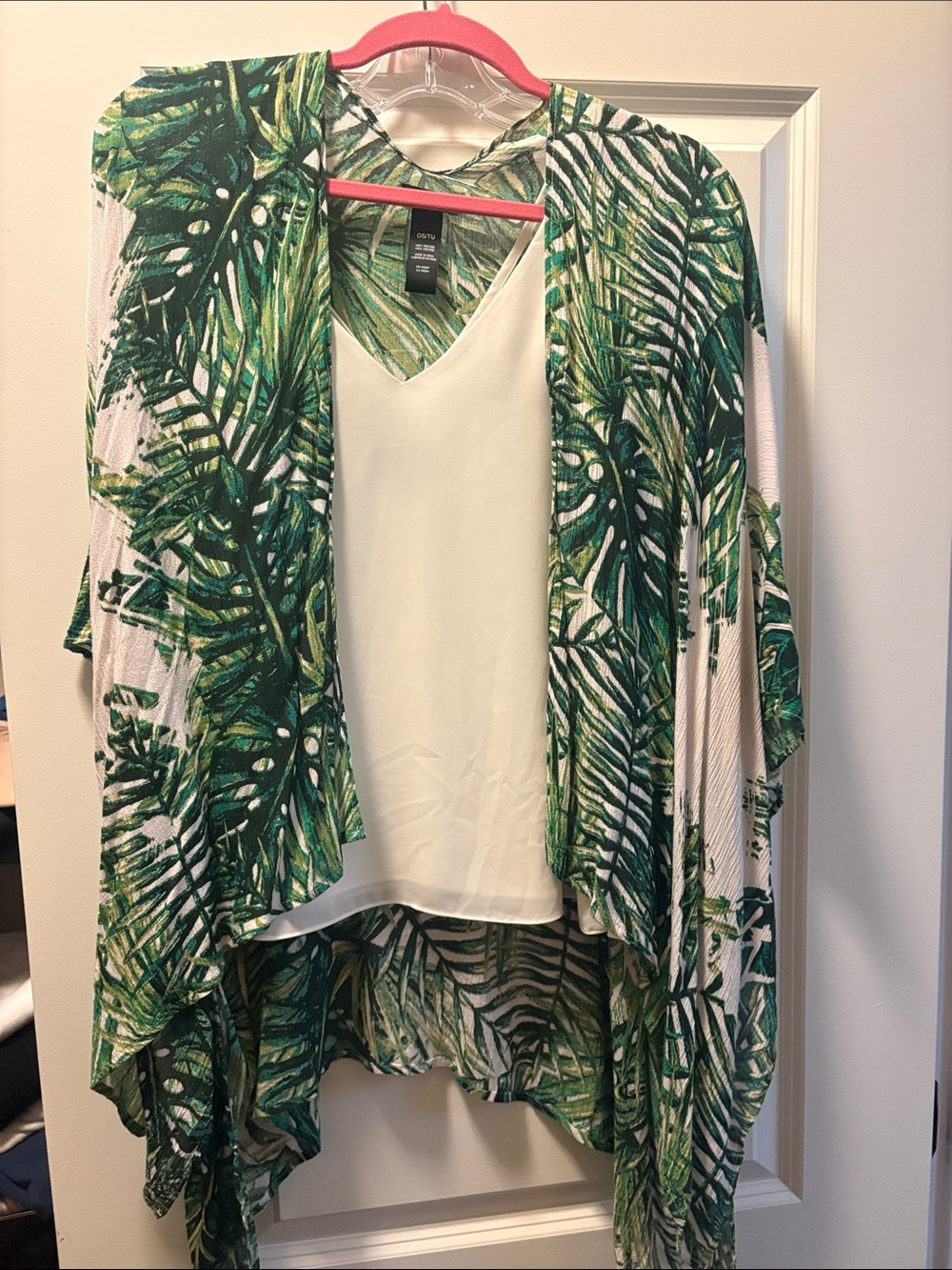 Saks Fifth Avenue Black Label White Swim Coverup with Green Palm Print